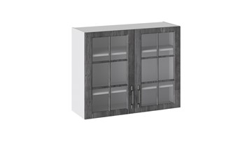 Шкаф на кухню Прованс (Белый глянец/Санторини темный) со стеклом В_72-90_2ДРс в Нальчике