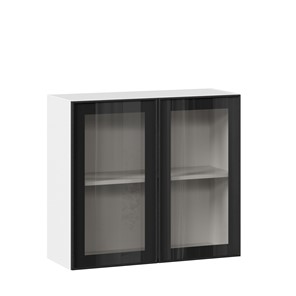 Кухонный шкаф со стеклом 800 Индиго ЛД 298.360.000.023, Белый/Чёрный в Нальчике