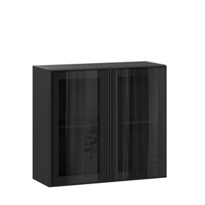 Навесной кухонный шкаф со стеклом 800 Индиго ЛД 298.360.000.149, Чёрный/Чёрный в Нальчике