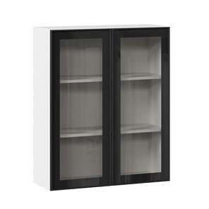 Шкаф кухонный высокий со стеклом 800 Индиго ЛД 298.460.000.030, Белый/Чёрный в Нальчике