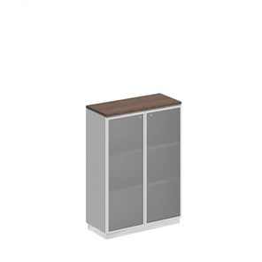 Шкаф для документов средний со стеклянными дверьми в рамке Bravo, дуб гладстоун/белый премиум (90х40х124,6) в Нальчике