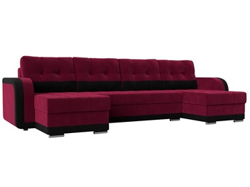 Большой П-образный диван Марсель, Бордовый\Черный (Микровельвет) в Нальчике