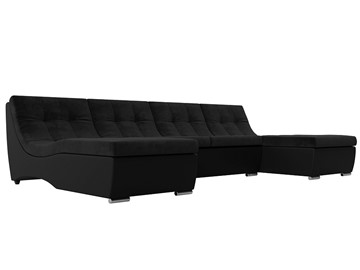 Большой П-образный диван Монреаль, Черный\Черный (Велюр\Экокожа) в Нальчике