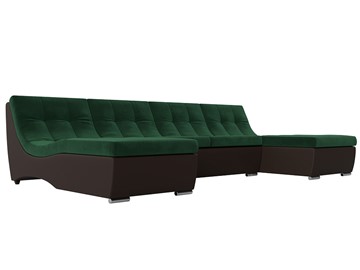 Большой П-образный диван Монреаль, Зеленый\Коричневый (Велюр\Экокожа) в Нальчике