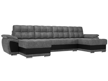 Большой П-образный диван Нэстор, Серый/Черный (рогожка/экокожа) в Нальчике