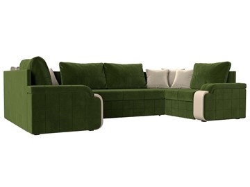 П-образный диван Николь, Зеленый/Бежевый/Бежевый (микровельвет/экокожа) в Нальчике