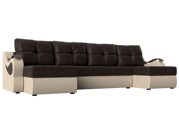 П-образный диван Меркурий П, Коричневый/бежевый (экокожа) в Нальчике - изображение
