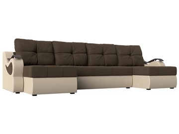 П-образный диван Меркурий П, Коричневый/бежевый (рогожка/экокожа) в Нальчике
