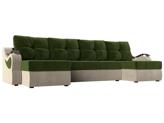 П-образный диван Меркурий П, Зеленый/бежевый (вельвет) в Нальчике - изображение
