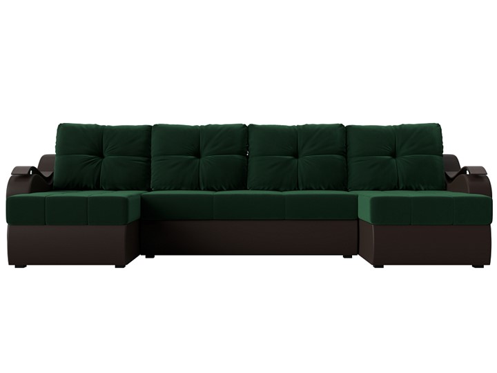 П-образный диван Меркурий П, Зеленый\Коричневый (Велюр\Экокожа) в Нальчике - изображение 2