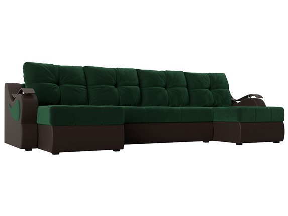 П-образный диван Меркурий П, Зеленый\Коричневый (Велюр\Экокожа) в Нальчике - изображение
