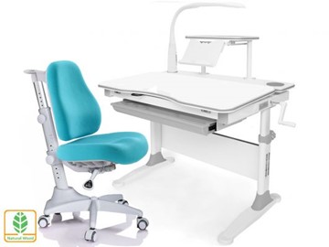 Растущая парта + стул Mealux EVO Evo-30 G (арт. Evo-30 G + Y-528 KBL)/(стол+полка+кресло+чехол+лампа)/белая столешница (дерево), цвет пластика серый в Нальчике