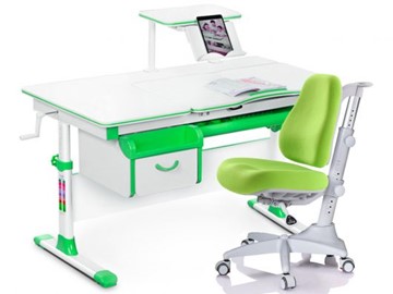 Комплект растущая парта + стул Mealux EVO Evo-40 Z (арт. Evo-40 Z + Y-528 KZ) / (стол+полка+кресло+чехол)/ белая столешница / цвет пластика зеленый в Нальчике - предосмотр