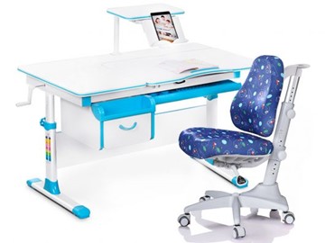 Комплект растущая парта + стул Mealux Mealux EVO Evo-40 BL (арт. Evo-40 BL + Y-528 F) / (стол+полка+кресло) / белая столешница / цвет пластика голубой в Нальчике
