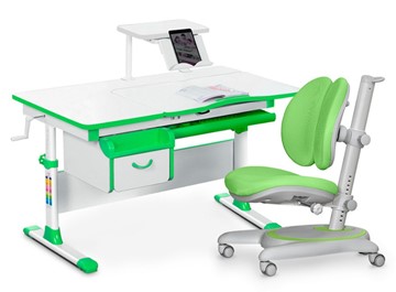 Комплект растущая парта + стул Mealux EVO Evo-40 Z (арт. Evo-40 Z + Y-115 KZ) / (стол+полка+кресло+чехол), белый, зеленый в Нальчике