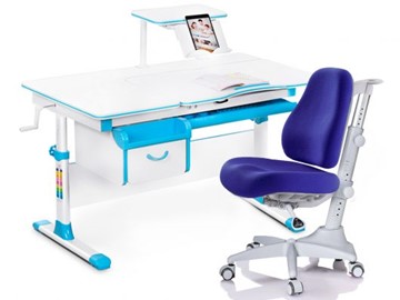 Комплект растущая парта + стул Mealux EVO Evo-40 BL (арт. Evo-40 BL + Y-528 SB) / (стол+полка+кресло) / белая столешница / цвет пластика голубой в Нальчике