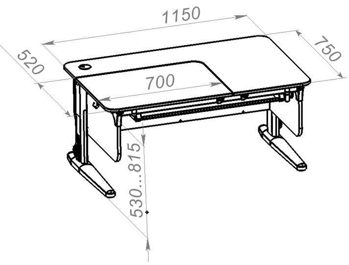Растущий стол L/70-45 (СУТ 62) с лотком и навесной тумбой, белый/белый/белый в Нальчике - изображение 1