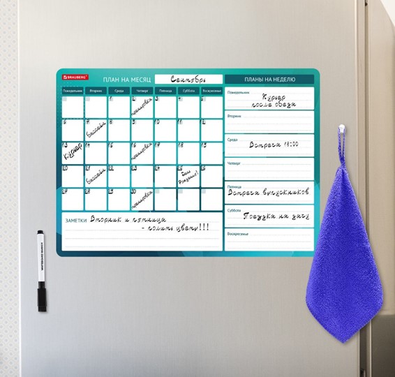 Магнитный планинг на холодильник BRAUBERG, "Месяц и Неделя", 42х30 см с маркером и салфеткой в Нальчике - изображение 4